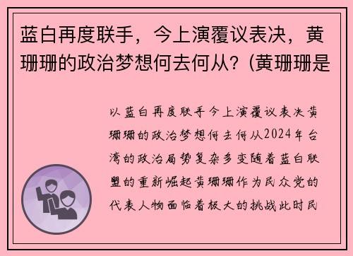 蓝白再度联手，今上演覆议表决，黄珊珊的政治梦想何去何从？(黄珊珊是谁)