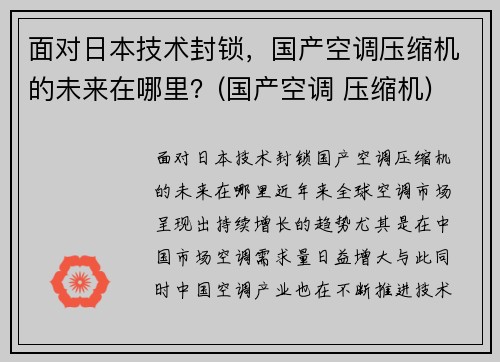 面对日本技术封锁，国产空调压缩机的未来在哪里？(国产空调 压缩机)